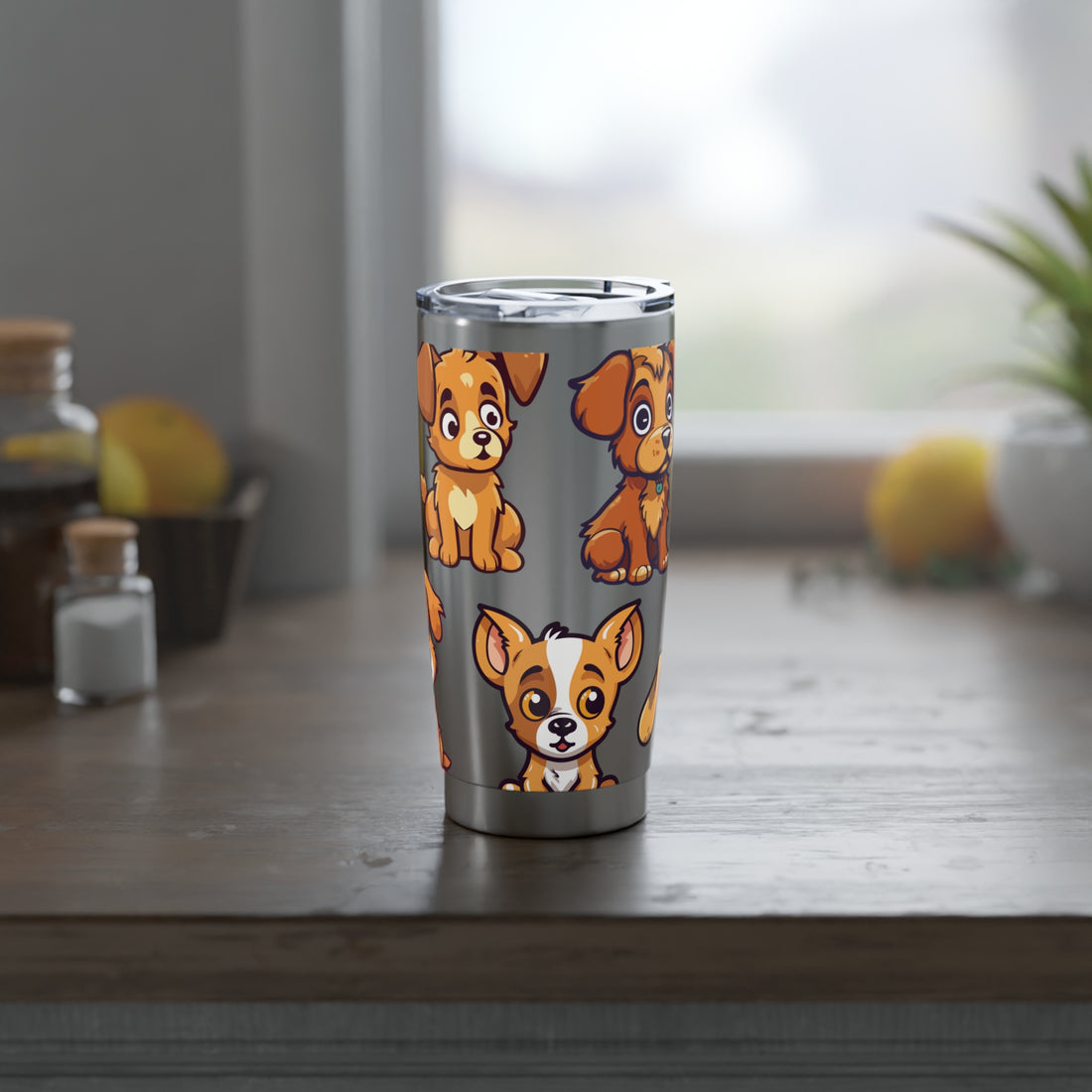 Cute Puppies on Stainless Metal Tumbler 20oz Gift for Dog Lovers and Dog Moms