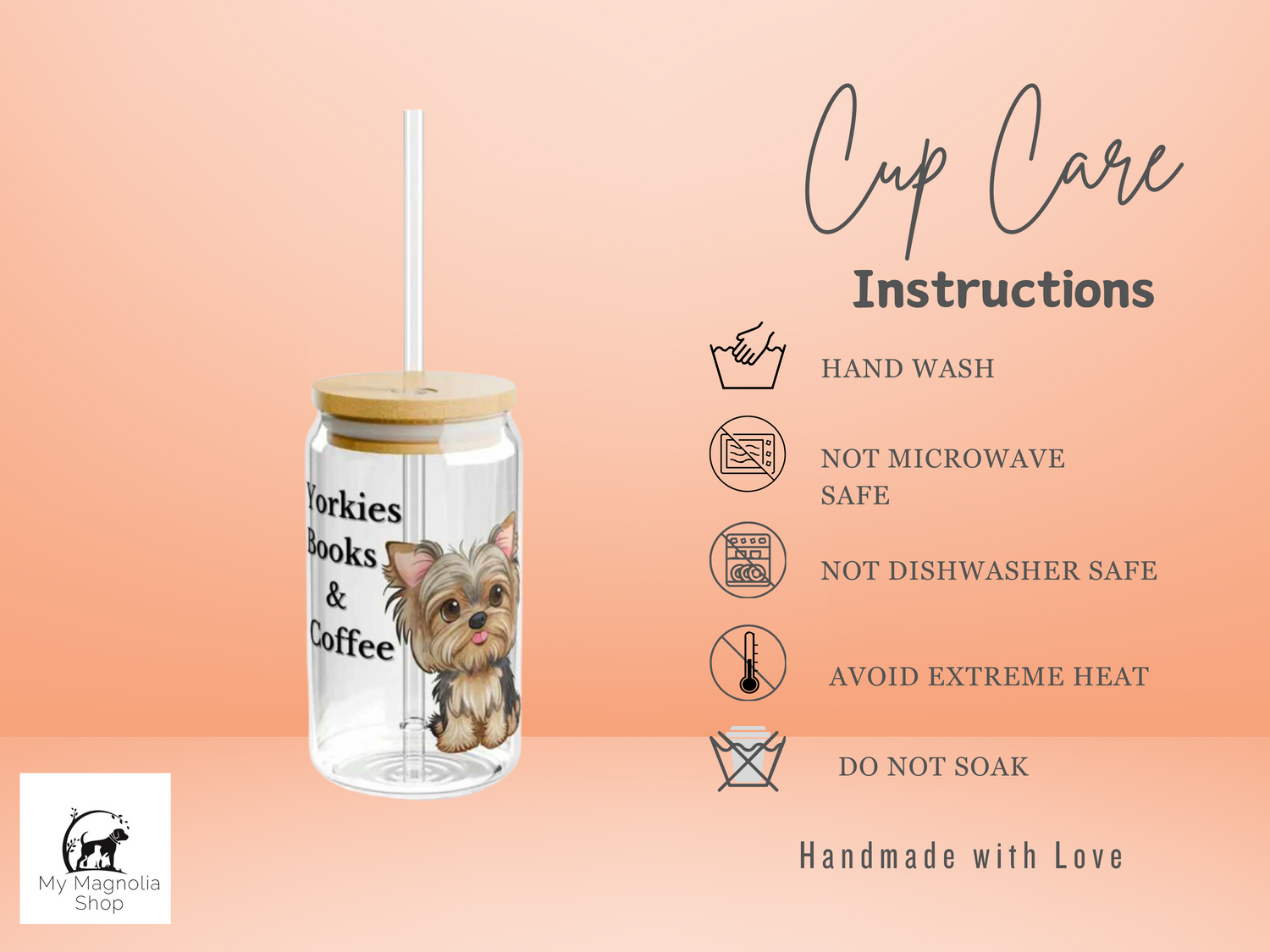 Yorkies, Books, and Coffee Glass Tumbler 16oz – Perfect Gifts for Yorkie Lovers &amp; Dog Lovers