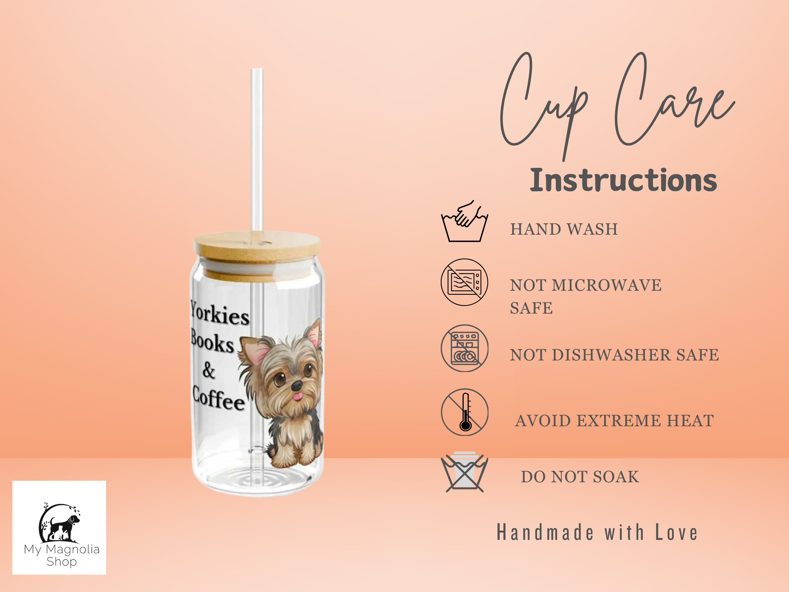 Yorkies, Books, and Coffee Glass Tumbler 16oz – Perfect Gifts for Yorkie Lovers &amp; Dog Lovers