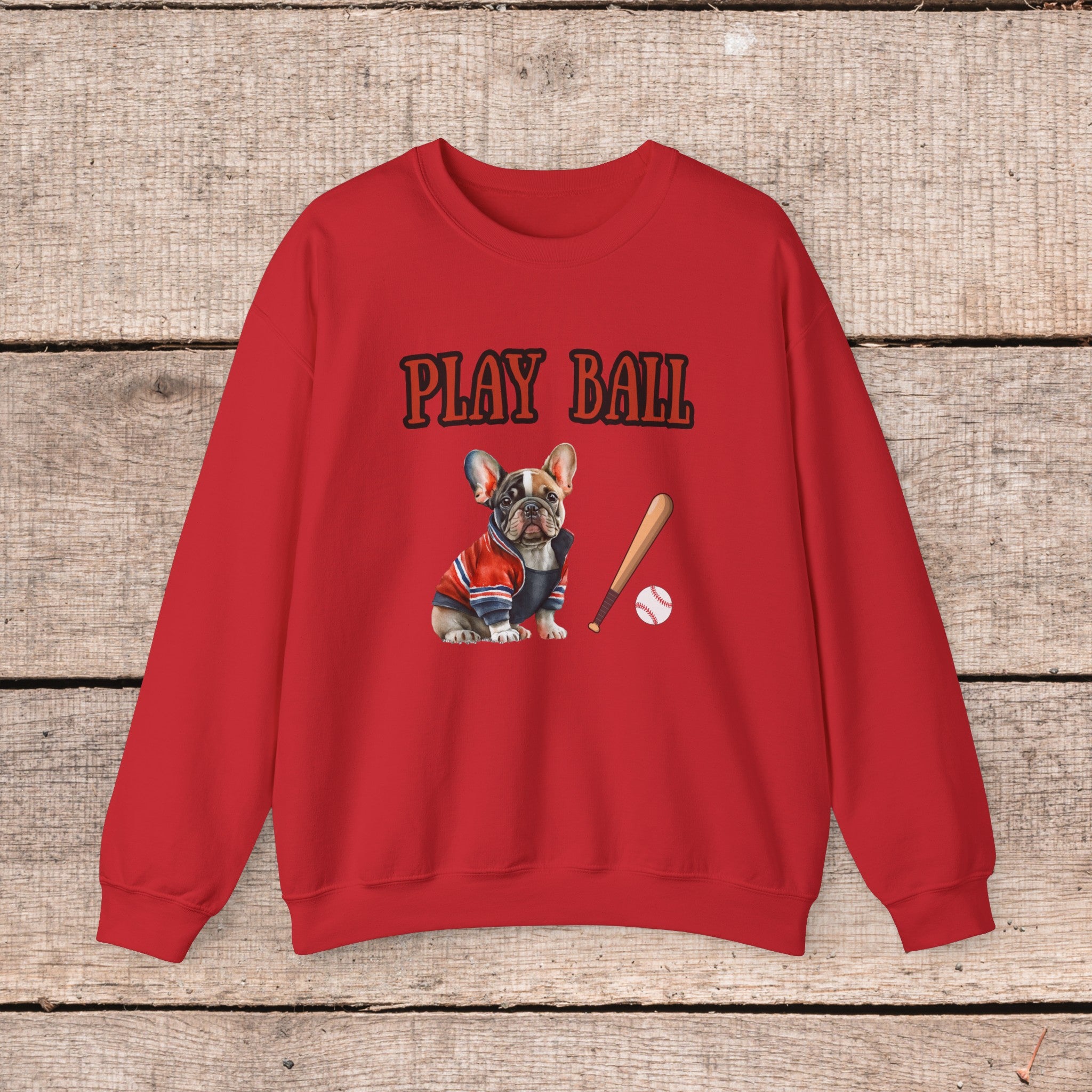 Play Ball Frenchie Lover Crewneck Pullover Sweatshirt Customize Your Name, Gift for Her, Gift for Him, Holiday Gift, Baseball Lover, Frenchie Lover