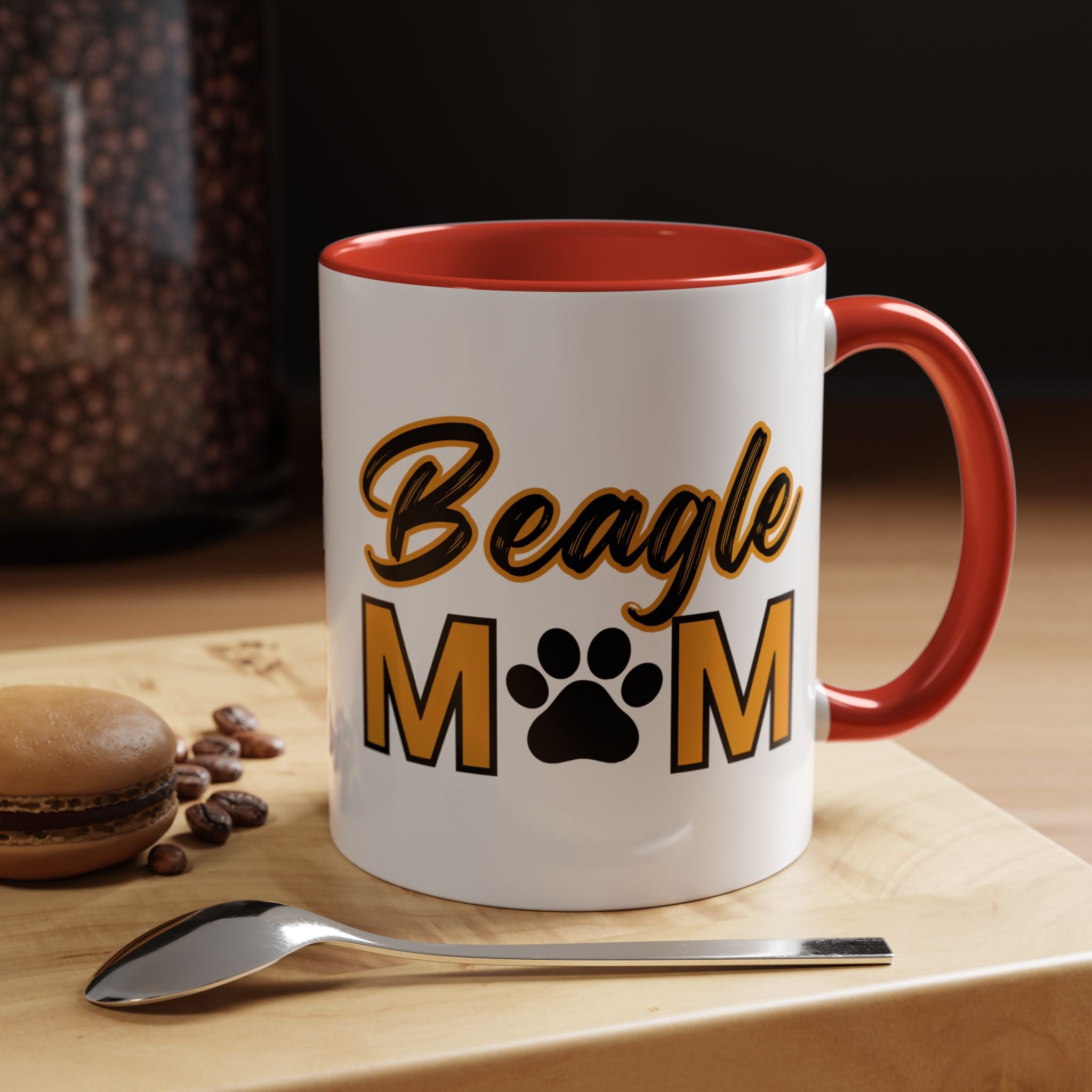 Custom Beagle Mom Coffee Mug with Paw Print – Multi-Color Dog Owner Gift, Personalized Mug for Dog Lovers