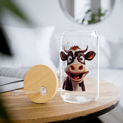 Just A Gal Who Loves her Cow Glass Tumbler 16oz with lid and Straw