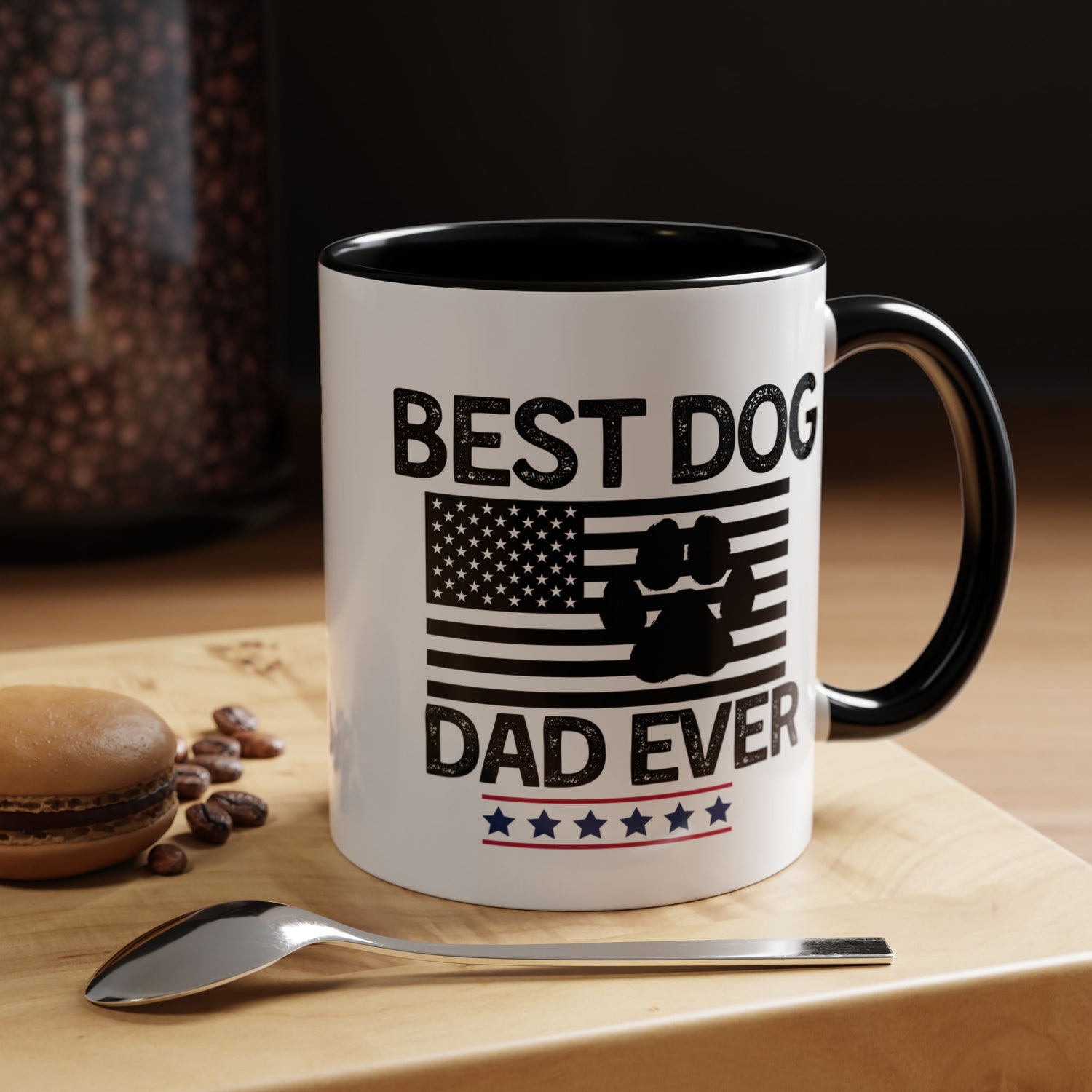 Best Dog Dad Coffee Mug – Patriotic Paw Flag Design