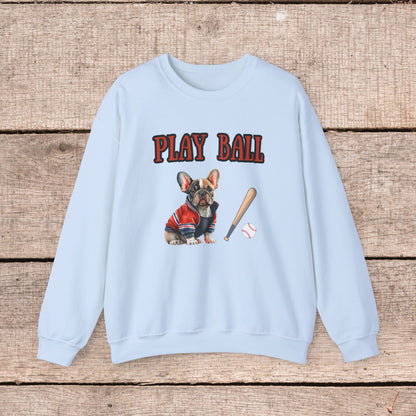 Play Ball Frenchie Lover Crewneck Pullover Sweatshirt Customize Your Name, Gift for Her, Gift for Him, Holiday Gift, Baseball Lover, Frenchie Lover