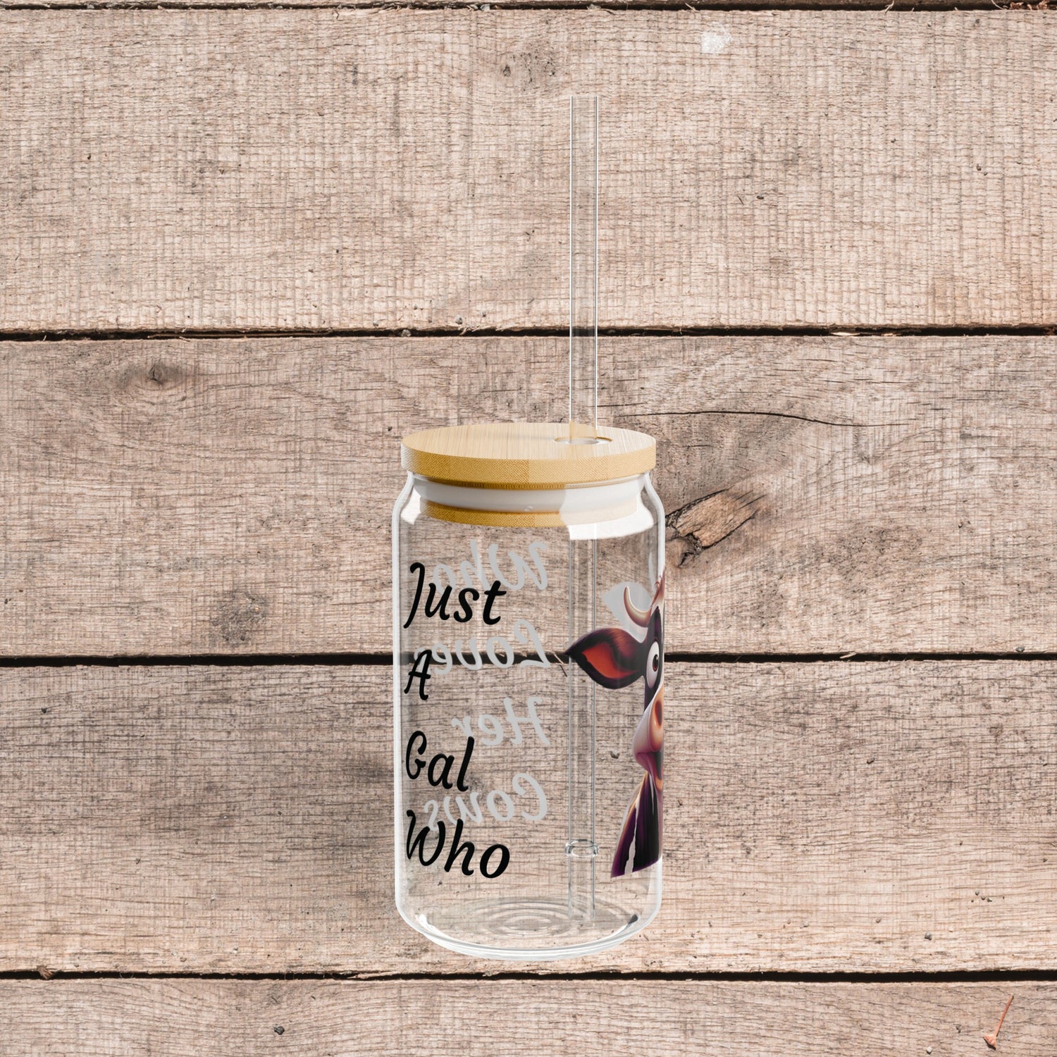 Just A Gal Who Loves her Cow Glass Tumbler 16oz with lid and Straw
