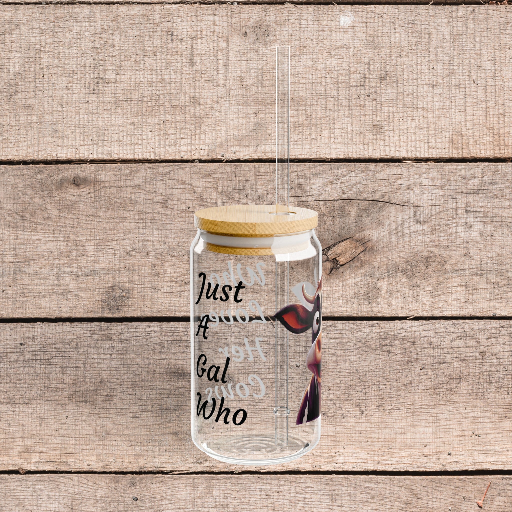 Just A Gal Who Loves her Cow Glass Tumbler 16oz with lid and Straw