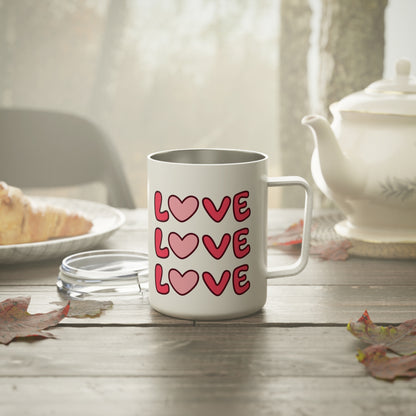 LOVE LOVE LOVE Insulated Coffee Mug, 10oz  for hot and cold drinks