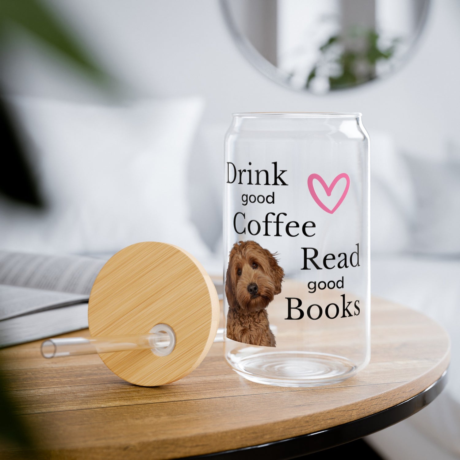 Drink Good Coffee, Read Good Books with Cockapoo Glass Tumbler 16oz – Unique Pet Owner Gift for Dog Lovers