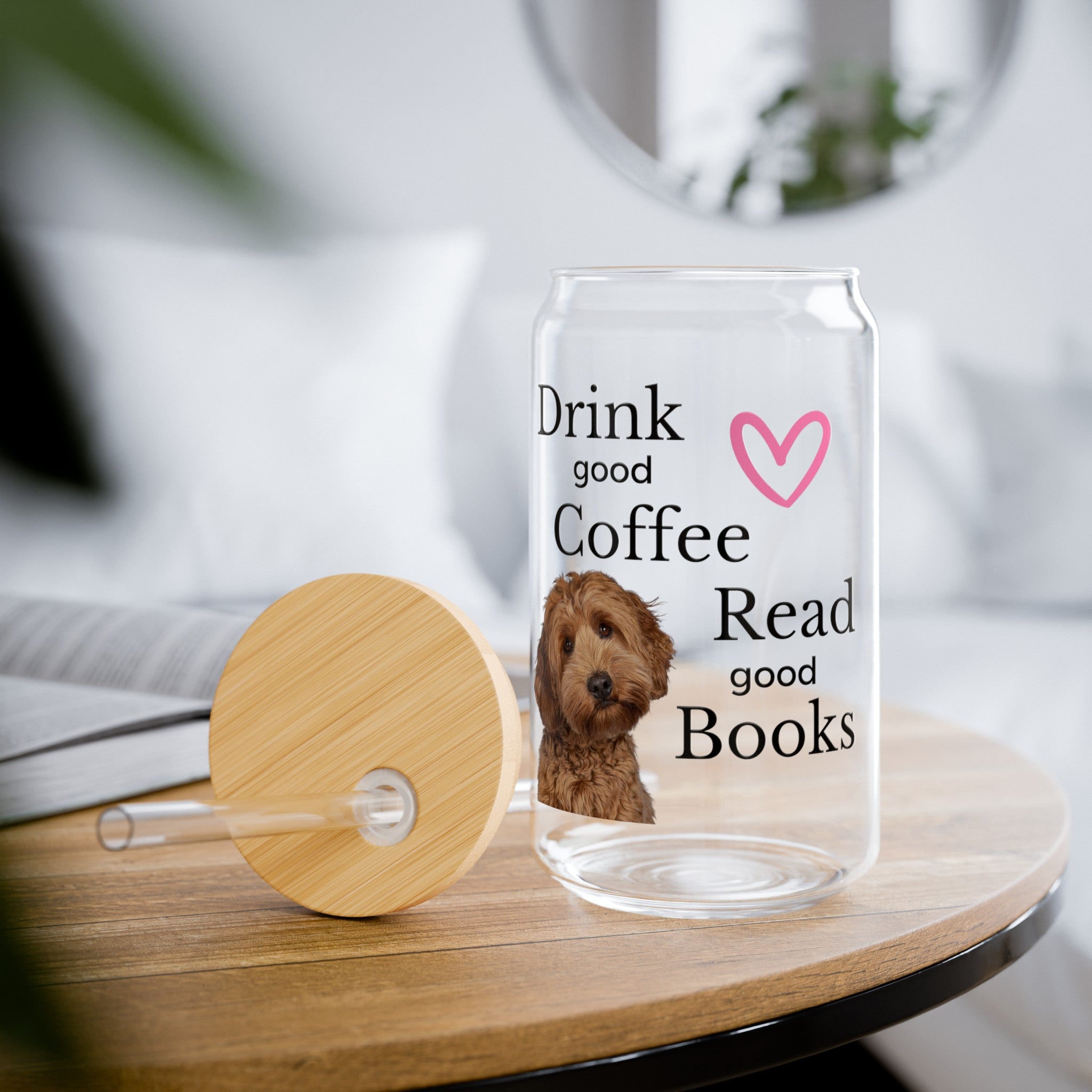 Drink Good Coffee, Read Good Books with Cockapoo Glass Tumbler 16oz – Unique Pet Owner Gift for Dog Lovers