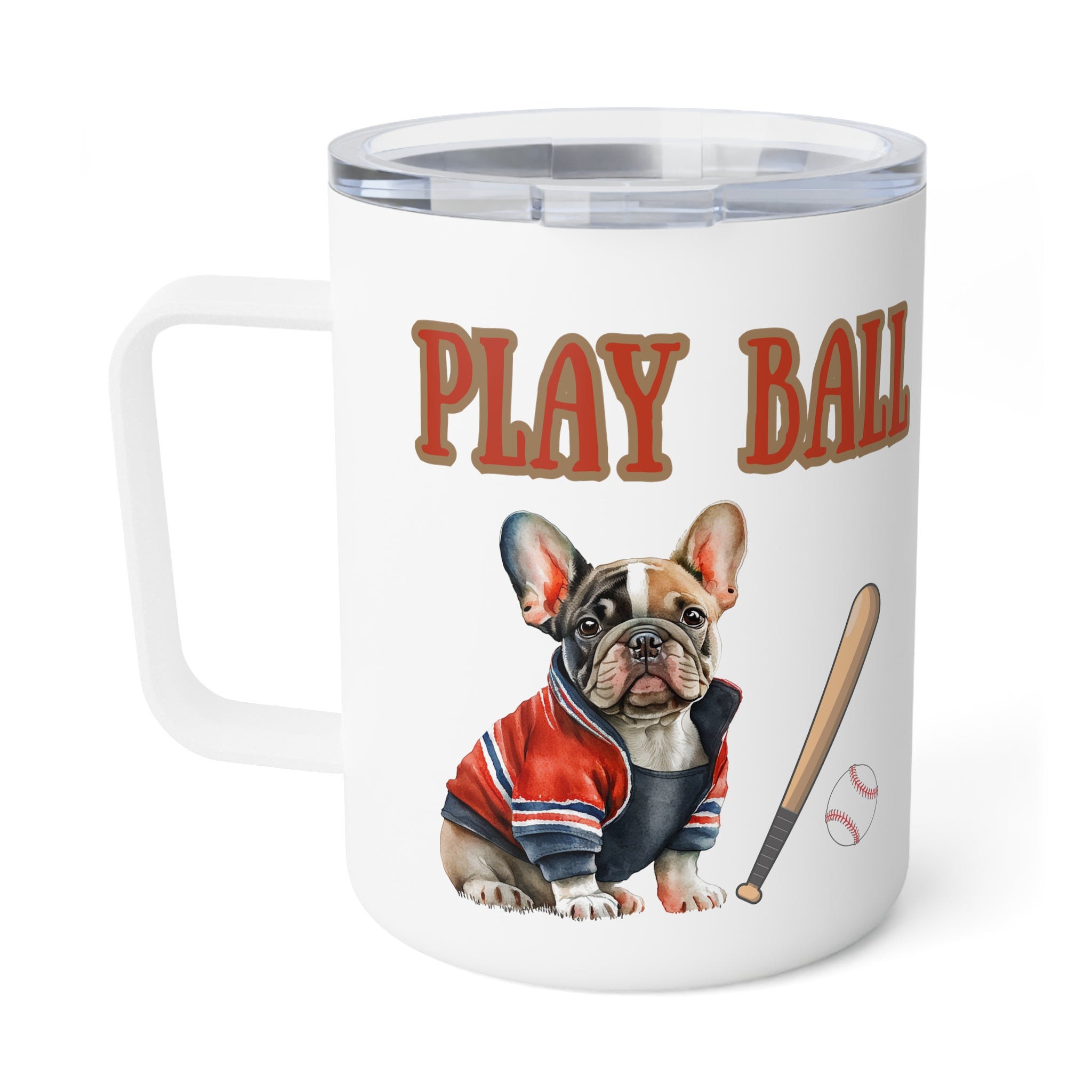 Play Ball with Frenchie Insulated Stainless Steel Coffee Mug, 10oz for hot and cold drinks
