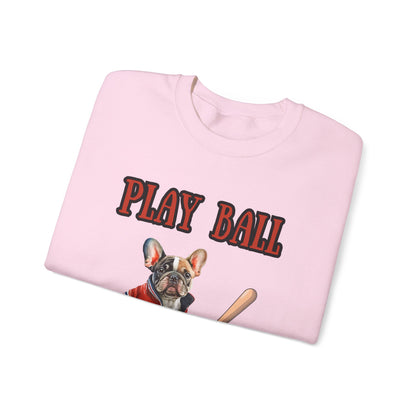 Play Ball Frenchie Lover Crewneck Pullover Sweatshirt Customize Your Name, Gift for Her, Gift for Him, Holiday Gift, Baseball Lover, Frenchie Lover