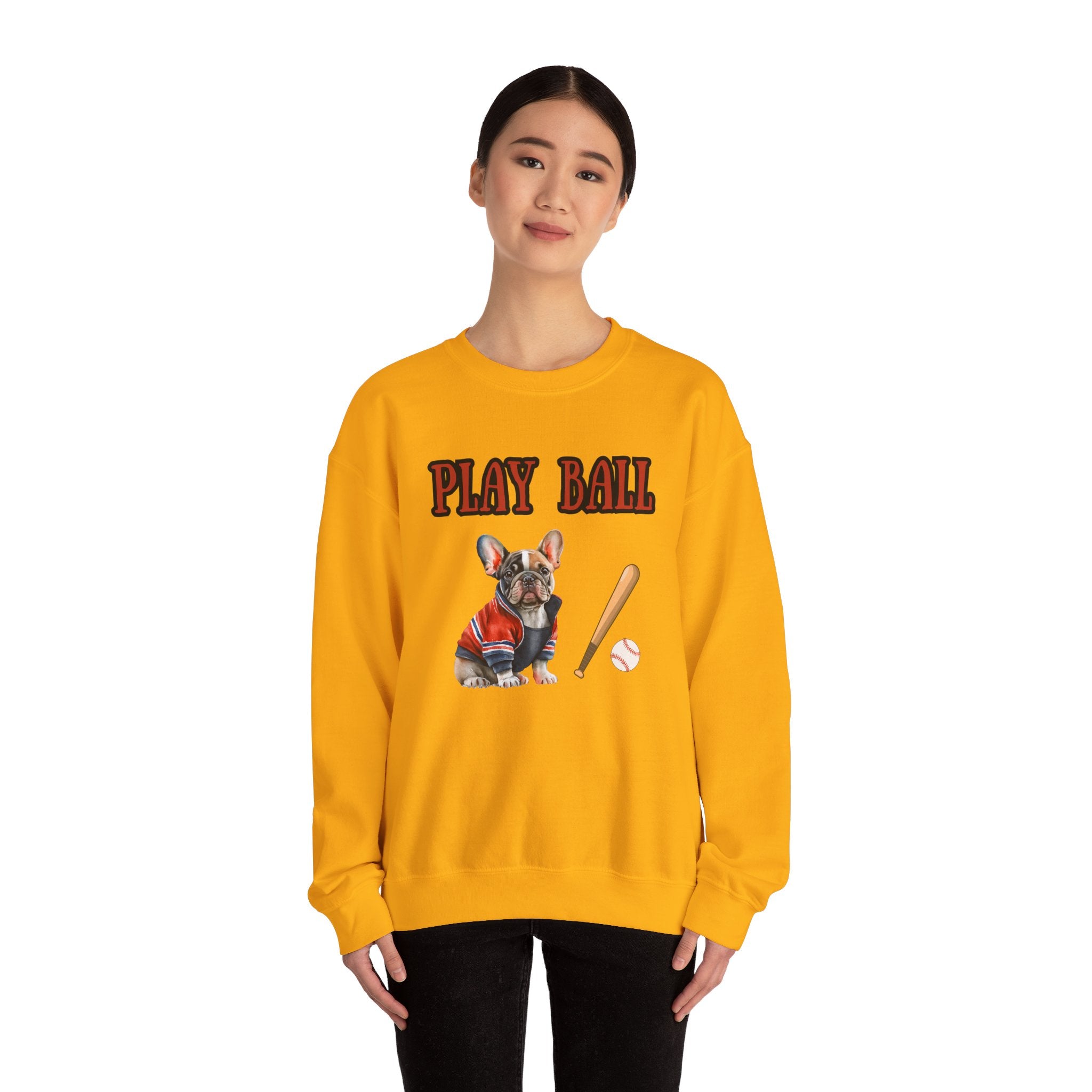 Play Ball Frenchie Lover Crewneck Pullover Sweatshirt Customize Your Name, Gift for Her, Gift for Him, Holiday Gift, Baseball Lover, Frenchie Lover