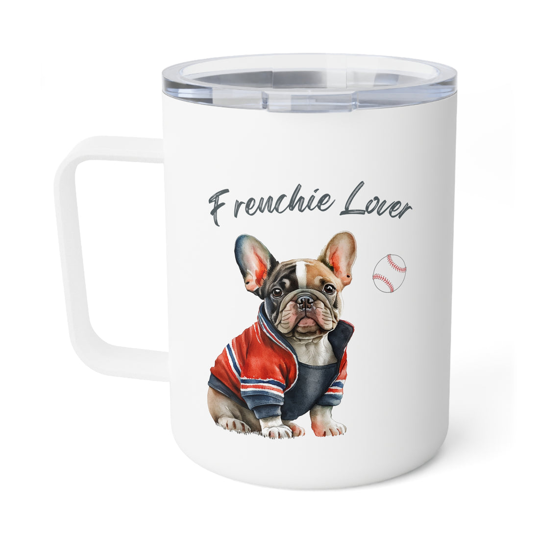 Frenchie Baseball Lover Insulated Stainless Steel Coffee Mug, 10oz  for hot and cold drinks Gift for Her Gift for Him