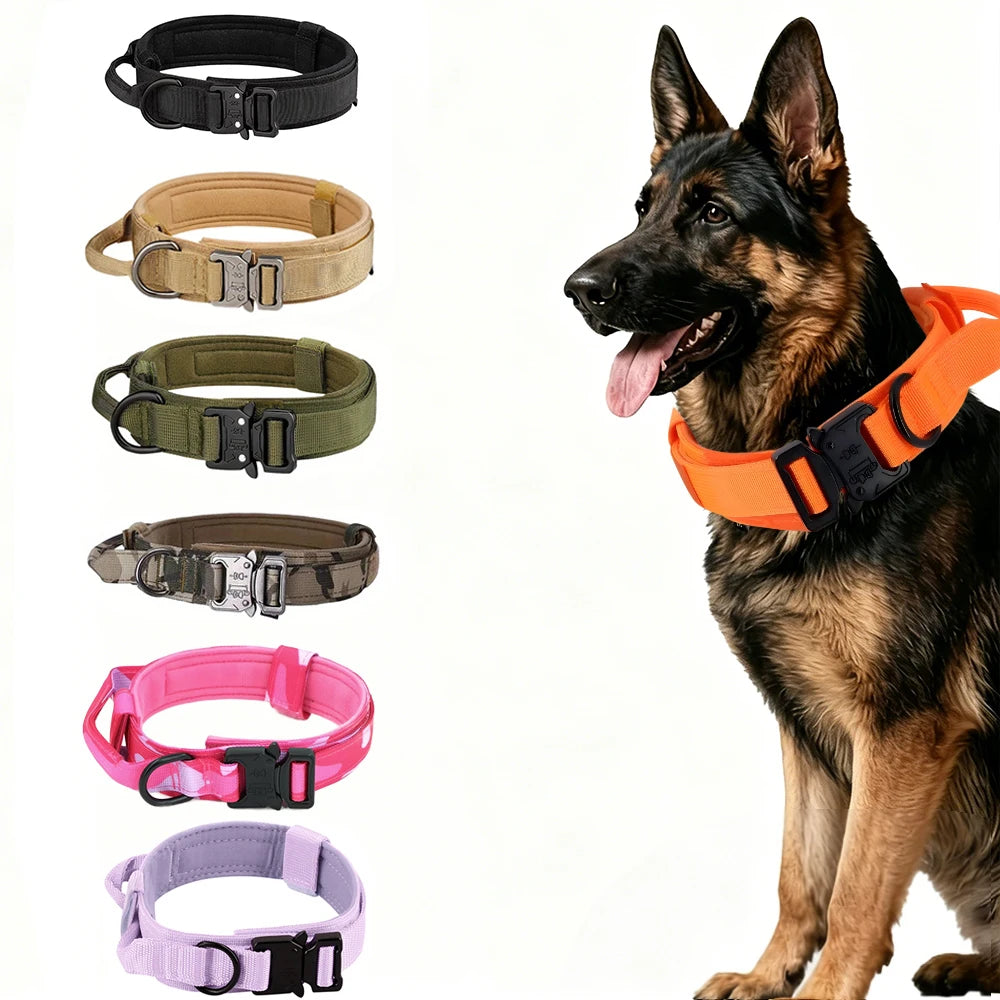 Tactical Dog Collar with Handle – Adjustable Military Nylon Collar for Medium &amp; Large Dogs