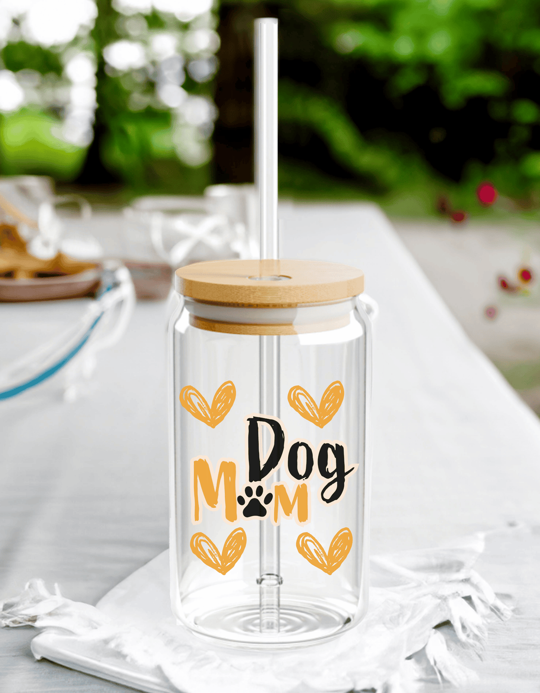 Chic Dog Mom Glass Tumbler with Straw - Perfect for Sipping in Style