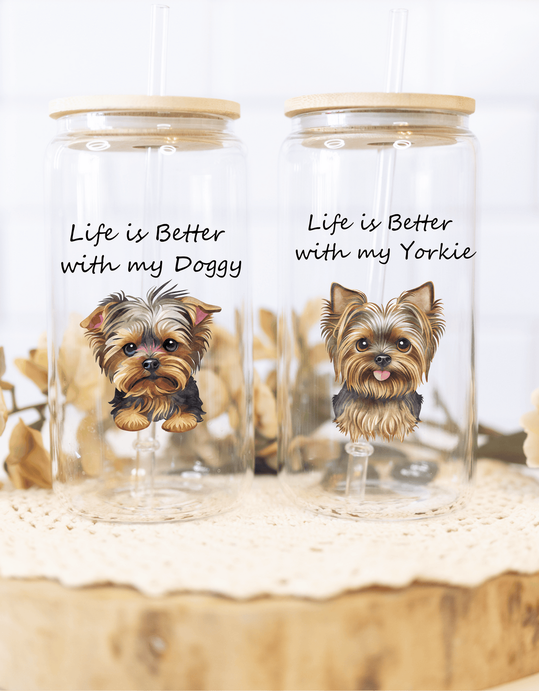 Yorkie Dog on Glass Tumbler - 16oz Sipper Glass for Dog Lovers &amp; Pet Owners | Perfect Gift for Dog People