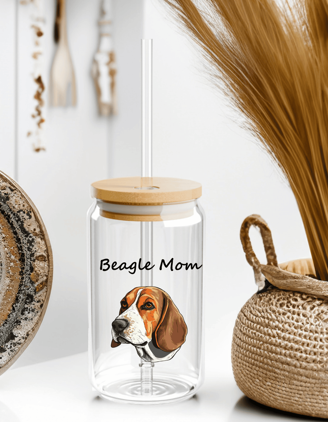 Custom Beagle Mom Glass Tumbler 16oz – Personalized Sipper Glass for Dog Lovers, Beagle Gifts for Her &amp; Him