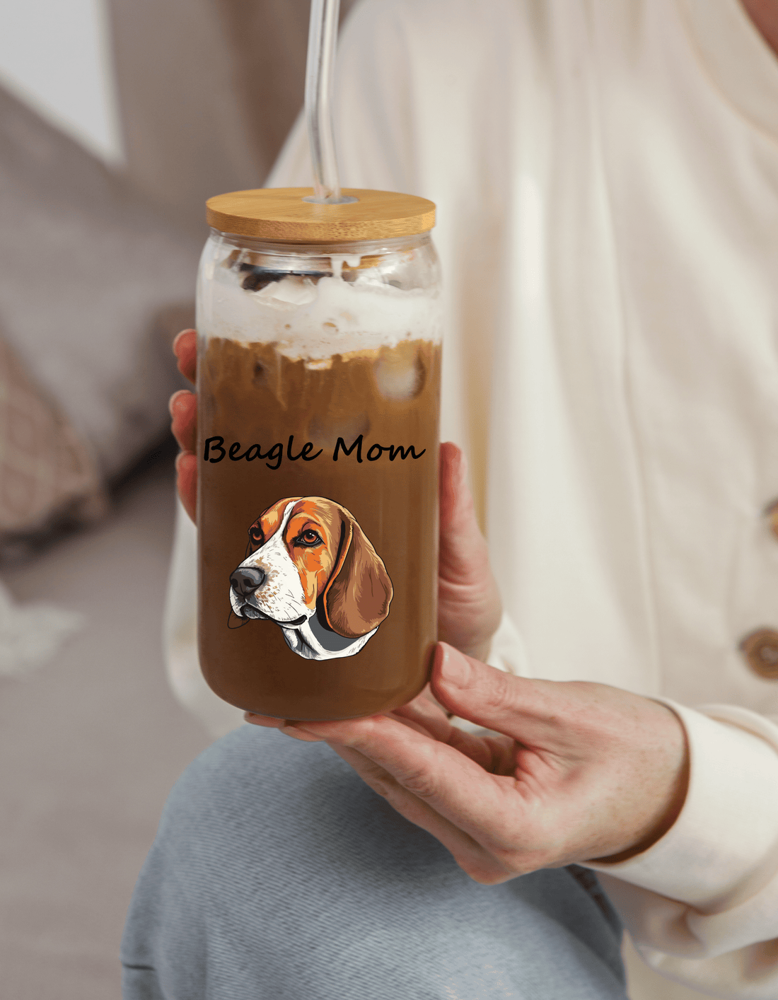 Custom Beagle Mom Glass Tumbler 16oz – Personalized Sipper Glass for Dog Lovers, Beagle Gifts for Her &amp; Him