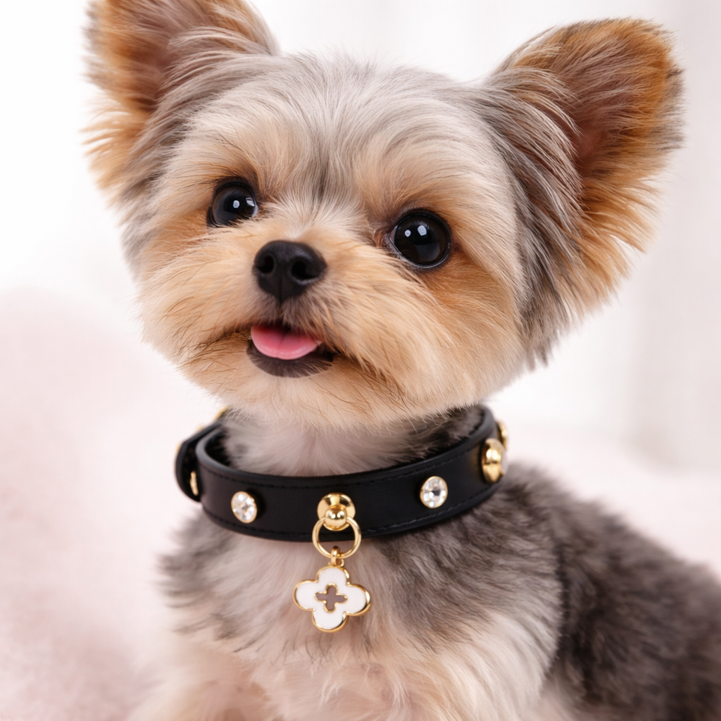 Luxurious Genuine Leather Pet Collars with Charm- Perfect for Chihuahuas, Yorkies, Poodles, Pomeranians
