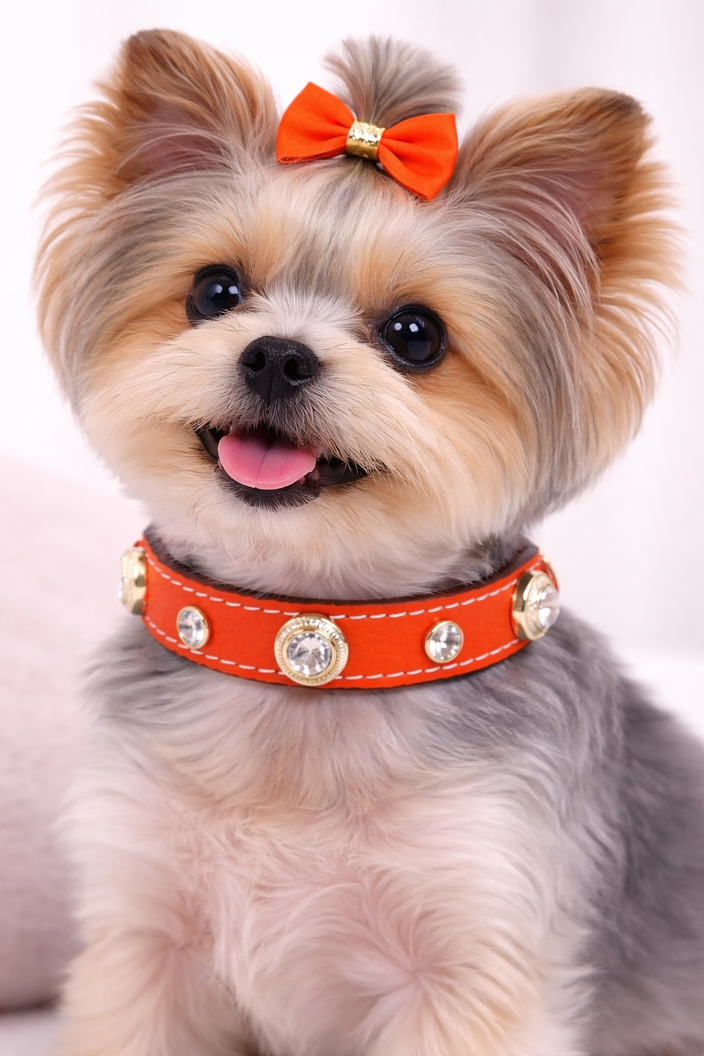 Genuine Leather Pet Collar White Diamond Gemstone Rivet Cowhide Collar Dog and Cat Collar