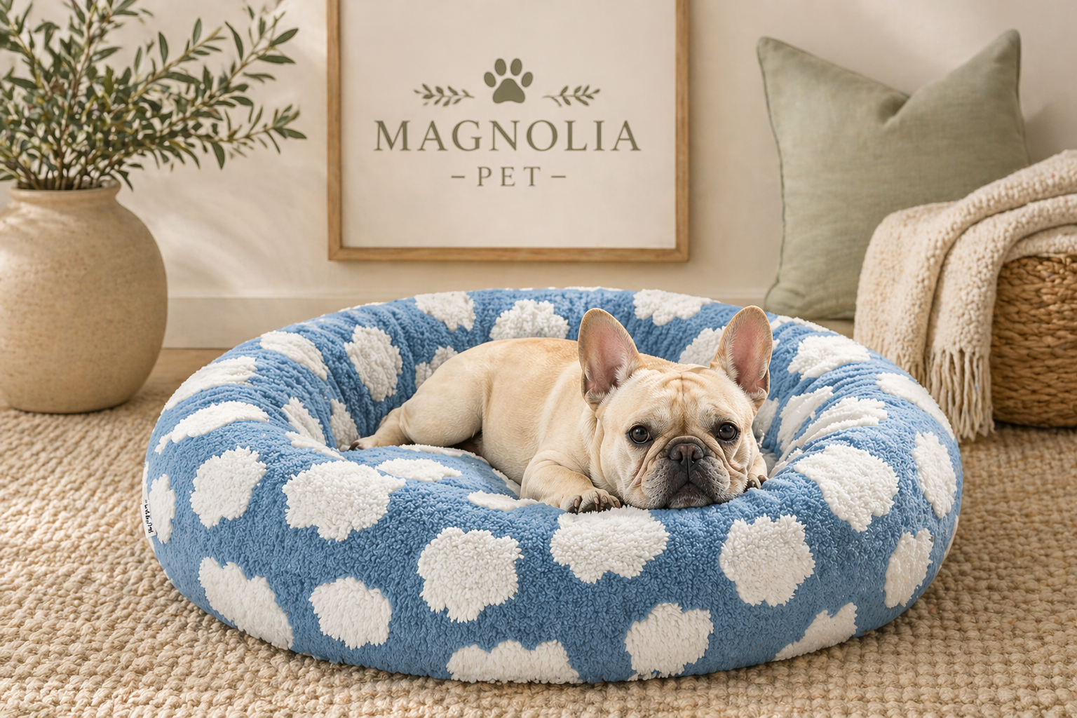 Luxury Round Calming Donut Pet Bed – Plush Washable Cat & Dog Bed with Cute Prints