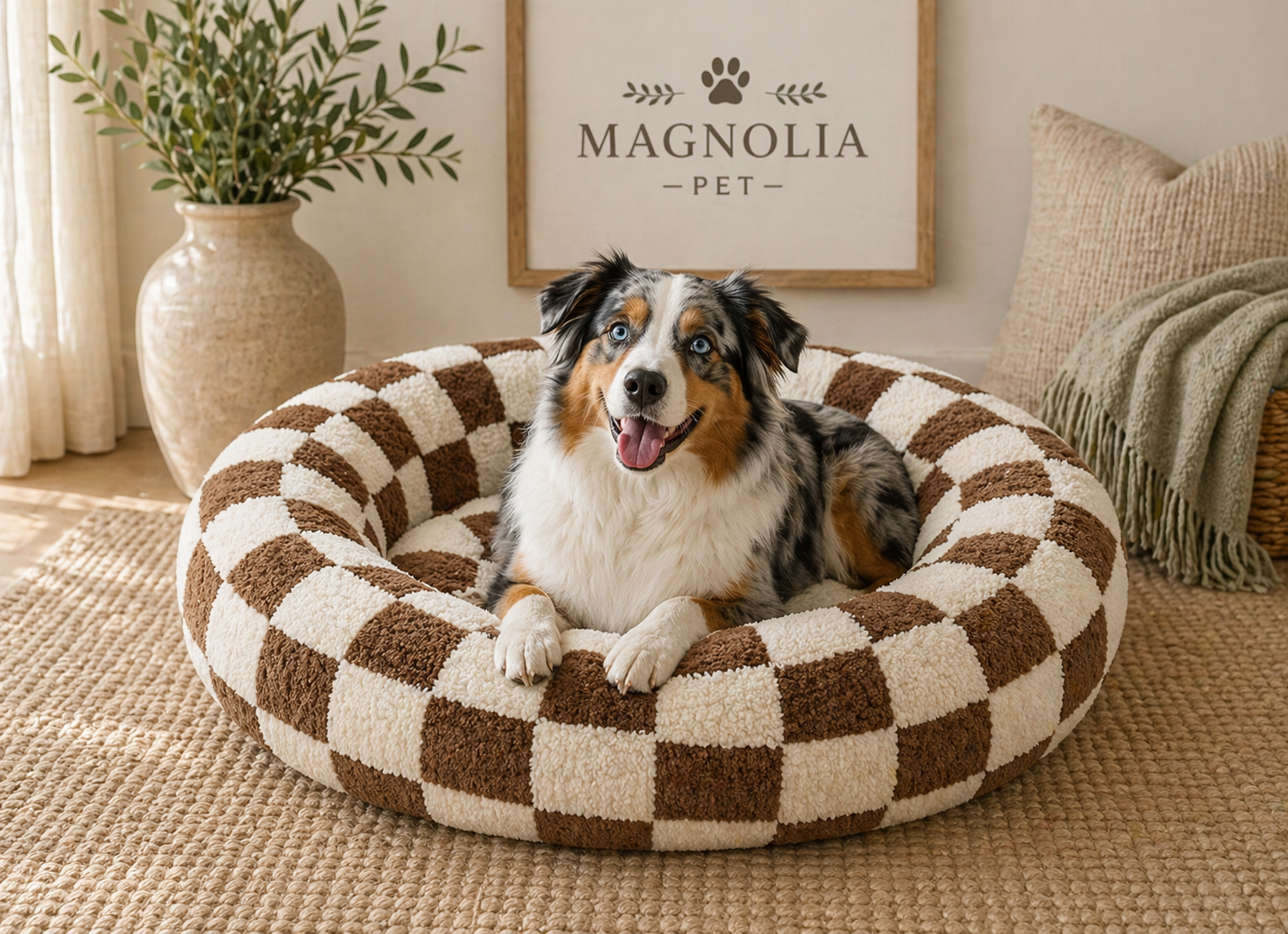 Luxury Round Calming Donut Pet Bed – Plush Washable Cat & Dog Bed with Cute Prints
