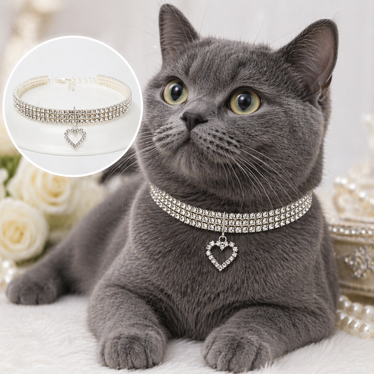Sparkly Rhinestone Dog &amp; Cat Necklace – Elegant Pet Jewelry for Weddings, Parties &amp; Photoshoots
