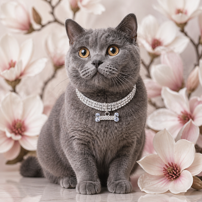Crystal Rhinestone Dog Collar Necklace – Adjustable Luxury Pet Jewelry for Weddings, Parties &amp; Dress Up