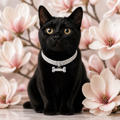 Crystal Rhinestone Dog Collar Necklace – Adjustable Luxury Pet Jewelry for Weddings, Parties &amp; Dress Up