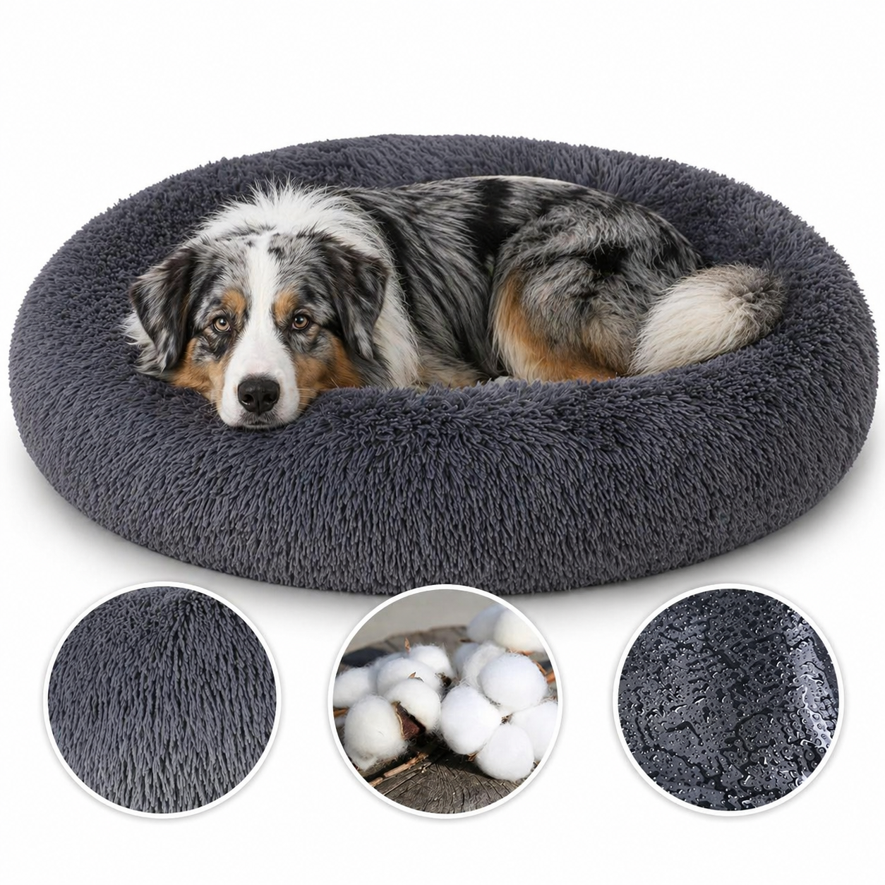Luxurious Donut Shaped Pet Bed - Warm, Fluffy, Calming &amp; Anxiety-Relief for Dogs and Cats