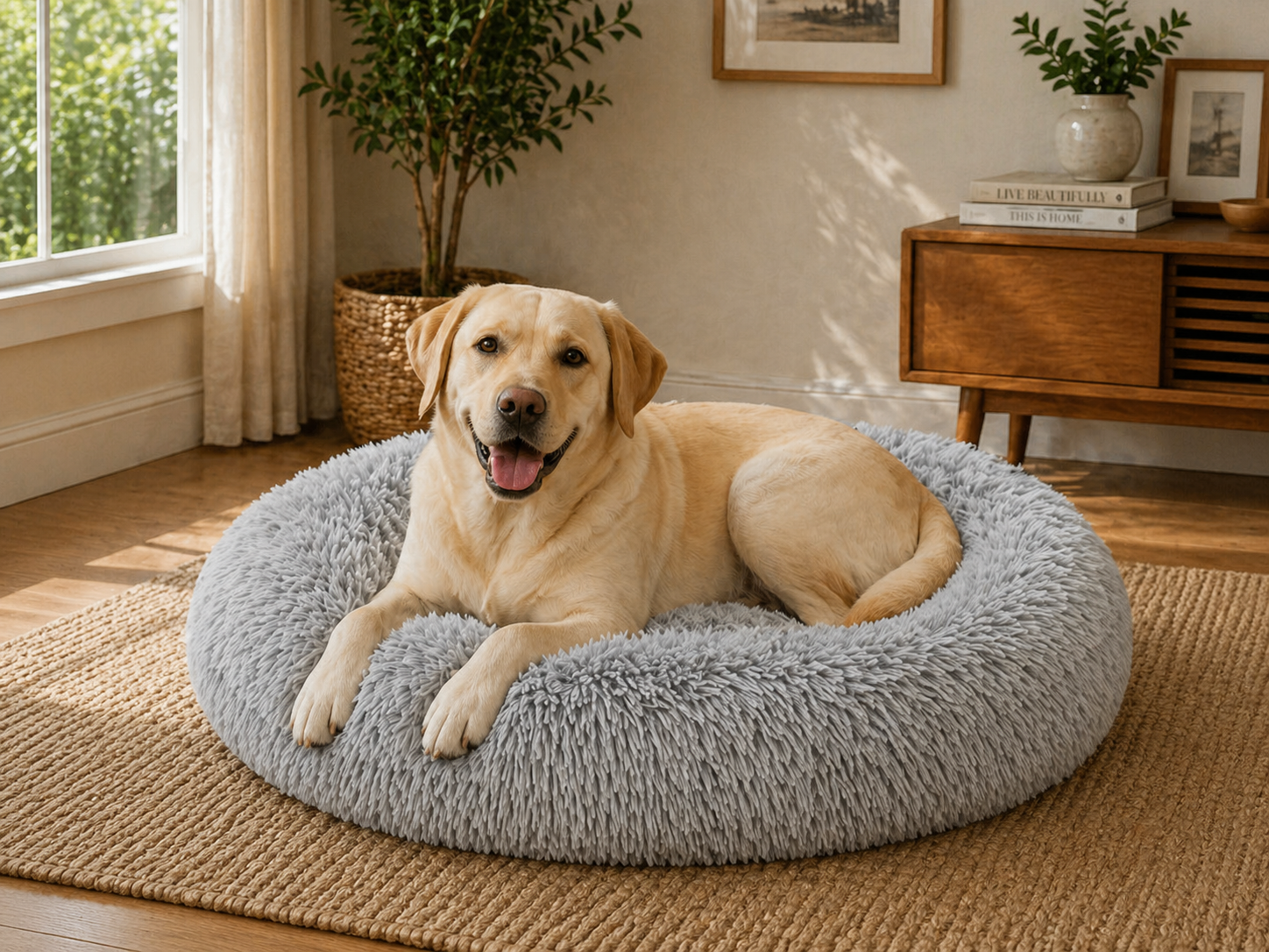Luxurious Donut Shaped Pet Bed - Warm, Fluffy, Calming &amp; Anxiety-Relief for Dogs and Cats