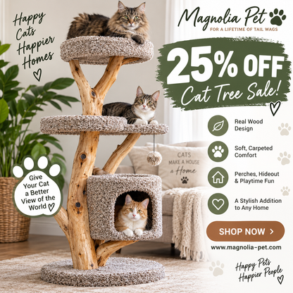 Real Wood &amp; Carpeted Cat Tree for Indoor Cats – Sturdy Multi-Level Cat Tower with Scratching Posts
