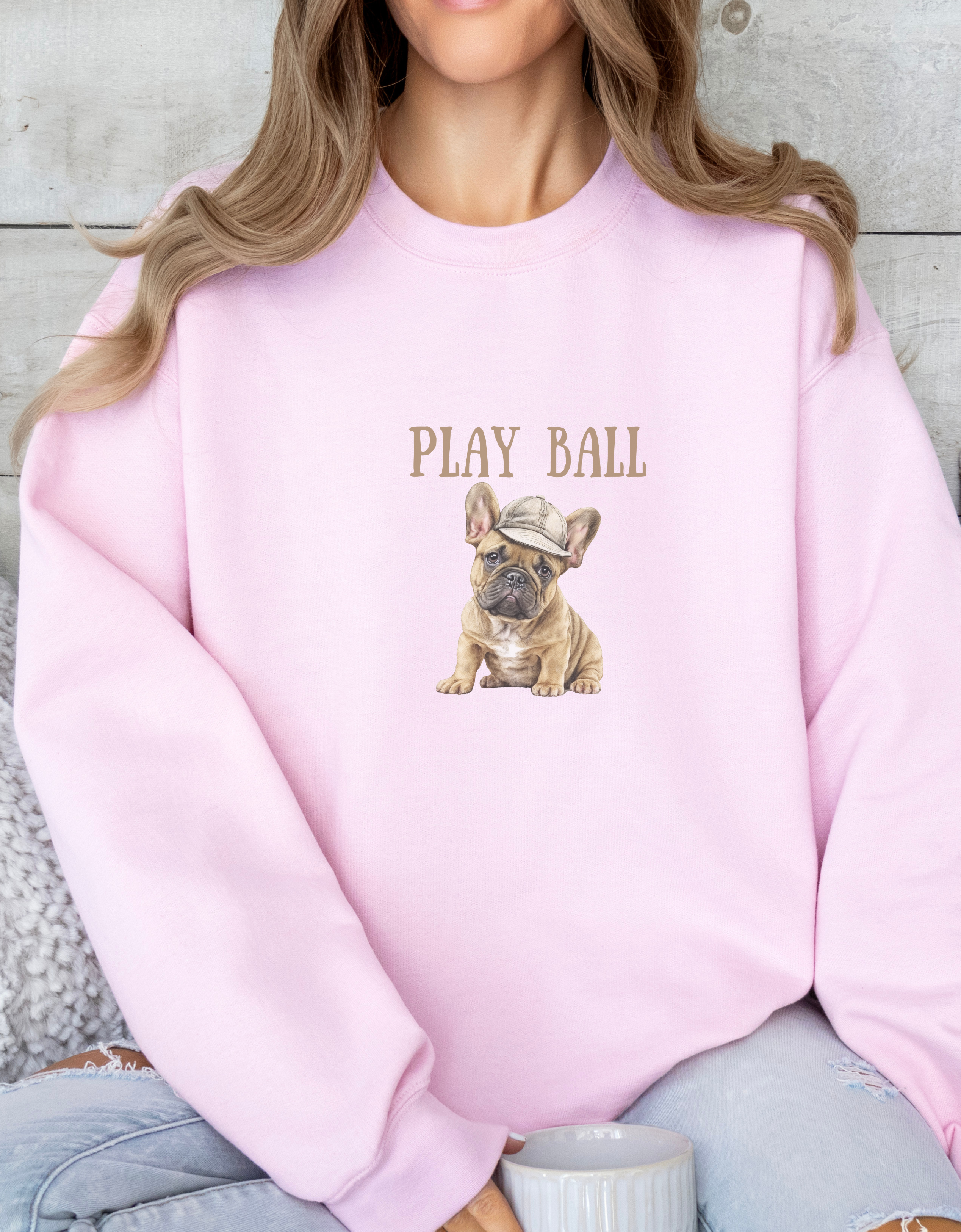 Play Ball with Cute Frenchie Style Crewneck Pullover Sweatshirt, Gift for Her, Gift for Him, French Bulldog Shirt