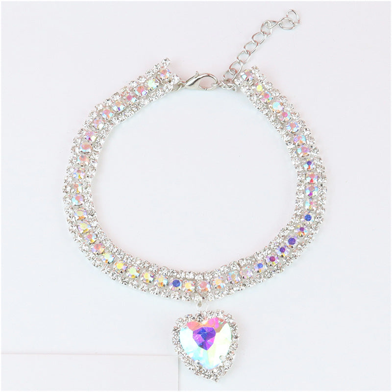 Luxury Rhinestone Dog Collar – Heart Diamond Pet Jewelry Necklace for Cats & Small Dogs, Wedding Princess Bling Collar