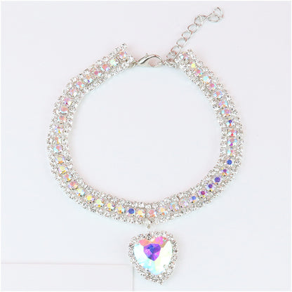 Luxury Rhinestone Dog Collar – Heart Diamond Pet Jewelry Necklace for Cats &amp; Small Dogs, Wedding Princess Bling Collar