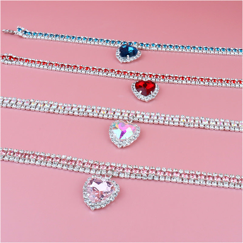 Luxury Rhinestone Dog Collar – Heart Diamond Pet Jewelry Necklace for Cats &amp; Small Dogs, Wedding Princess Bling Collar