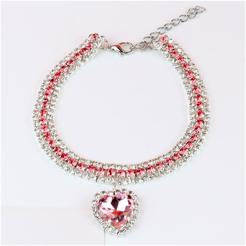 Luxury Rhinestone Dog Collar – Heart Diamond Pet Jewelry Necklace for Cats & Small Dogs, Wedding Princess Bling Collar