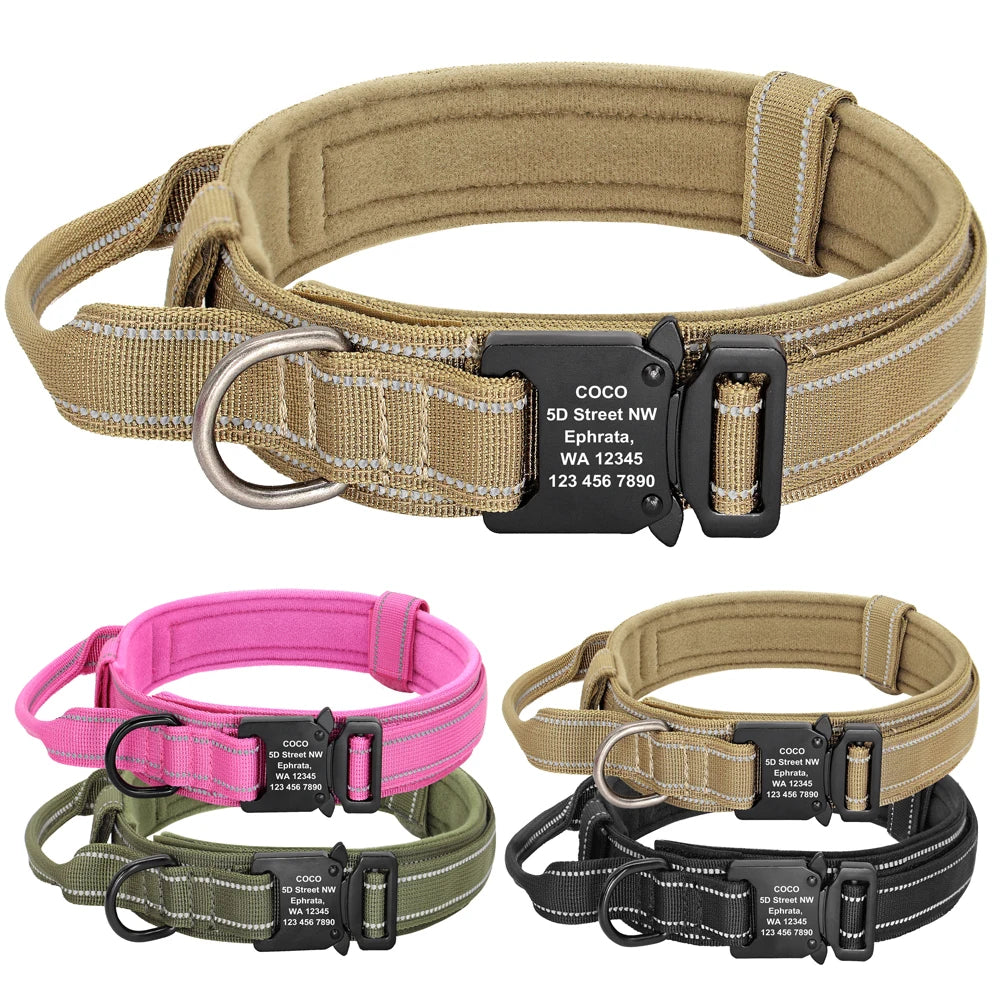 Military Tactical Dog Collar- Heavy Duty – FREE Custom Engraved Nylon Reflective Collar for Small, Medium &amp; Large Dogs