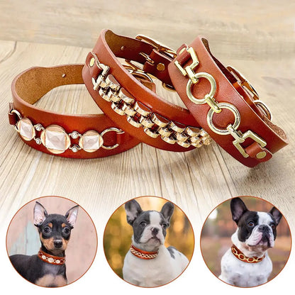 Real Leather Dog Collars - Classy Durable Collars with Cool Metal Accessories Suitable Small and Medium Dogs