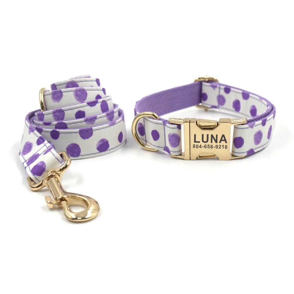 Personalized Dog Collar with Free Engraving – Purple Bubble Design