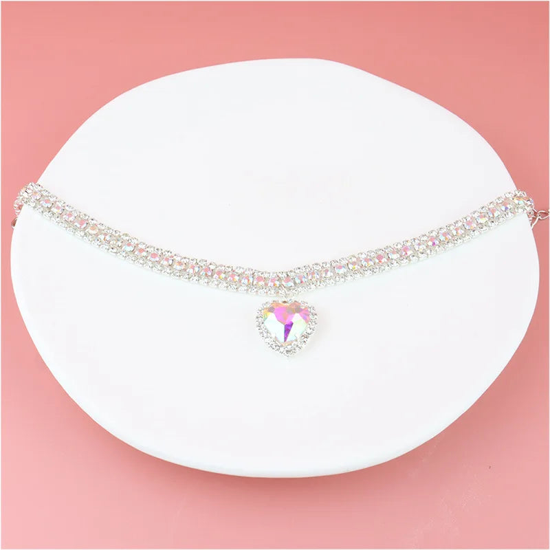 Luxury Rhinestone Dog Collar – Heart Diamond Pet Jewelry Necklace for Cats & Small Dogs, Wedding Princess Bling Collar