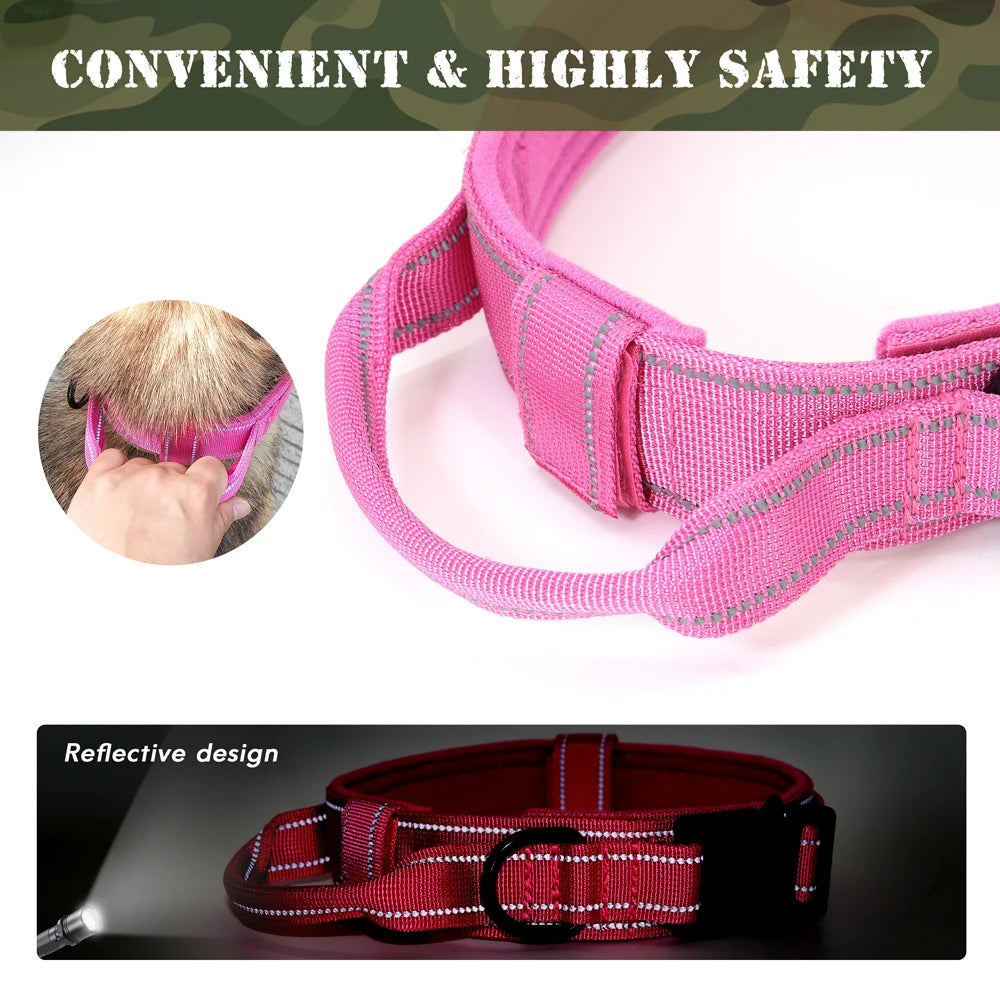 Military Tactical Dog Collar- Heavy Duty – FREE Custom Engraved Nylon Reflective Collar for Small, Medium &amp; Large Dogs