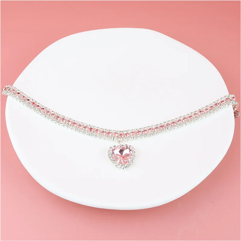 Luxury Rhinestone Dog Collar – Heart Diamond Pet Jewelry Necklace for Cats & Small Dogs, Wedding Princess Bling Collar