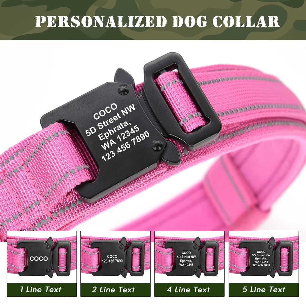 Military Tactical Dog Collar- Heavy Duty – FREE Custom Engraved Nylon Reflective Collar for Small, Medium &amp; Large Dogs