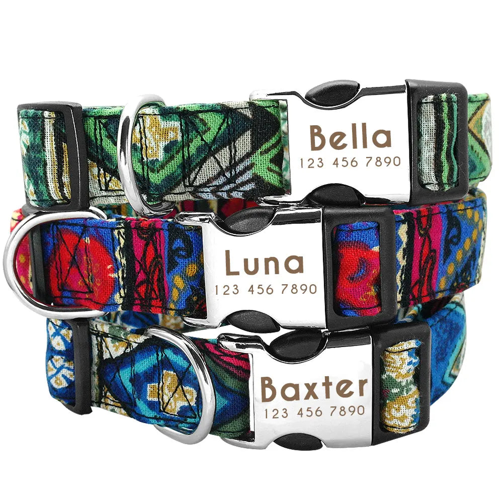 Nylon Dog Collar - Personalized Custom Engraved ID Tag &amp; Nameplate Buckle for Small, Medium &amp; Large Dogs