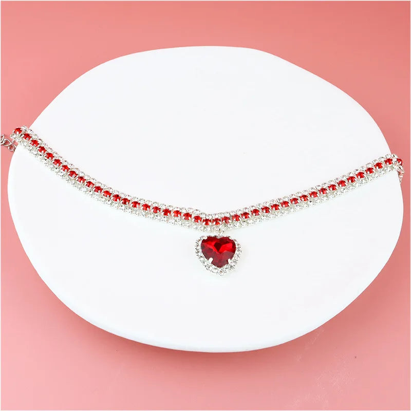 Luxury Rhinestone Dog Collar – Heart Diamond Pet Jewelry Necklace for Cats & Small Dogs, Wedding Princess Bling Collar