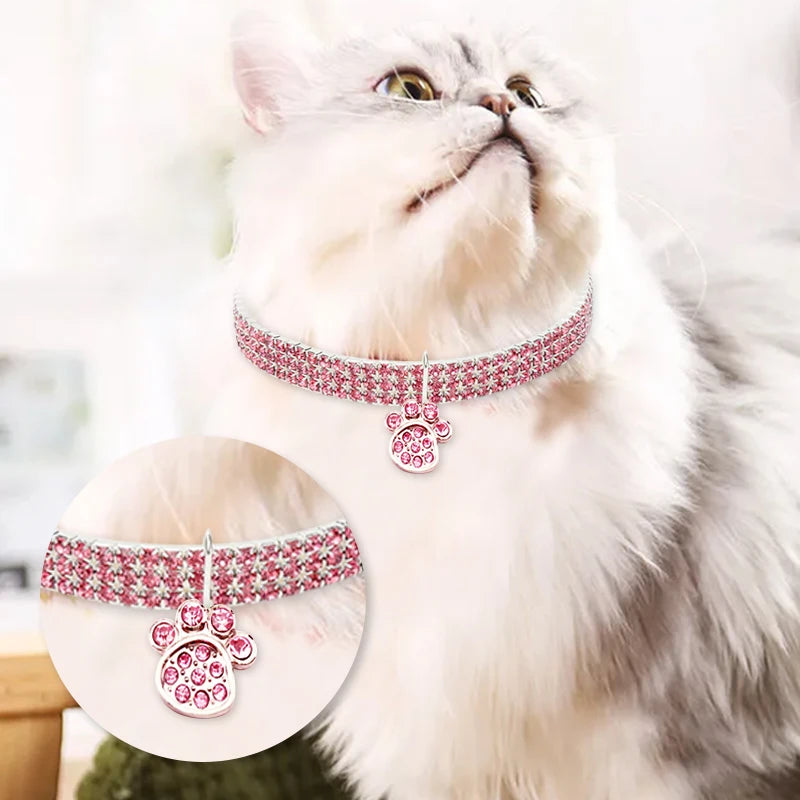 Diamond Pet Collar for Weddings | Shiny Rhinestone Necklace with Heart Pendant for Dogs & Cats |