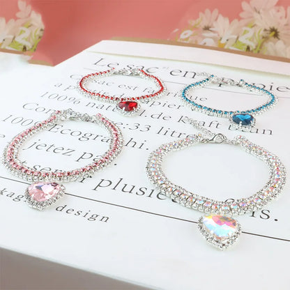 Luxury Rhinestone Dog Collar – Heart Diamond Pet Jewelry Necklace for Cats &amp; Small Dogs, Wedding Princess Bling Collar