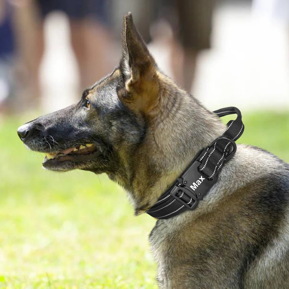 Military Tactical Dog Collar- Heavy Duty – FREE Custom Engraved Nylon Reflective Collar for Small, Medium &amp; Large Dogs