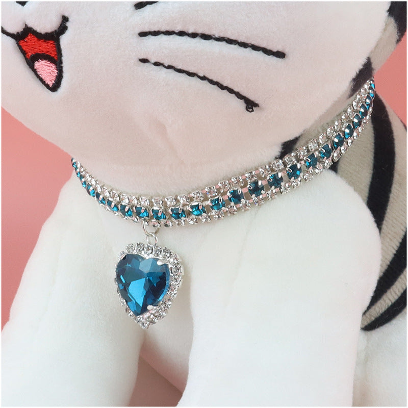 Luxury Rhinestone Dog Collar – Heart Diamond Pet Jewelry Necklace for Cats &amp; Small Dogs, Wedding Princess Bling Collar